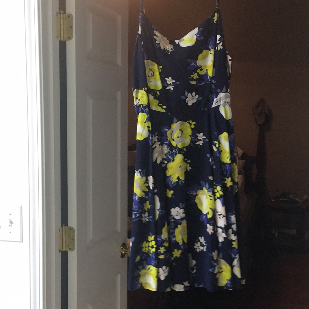 Navy blue and yellow floral dress